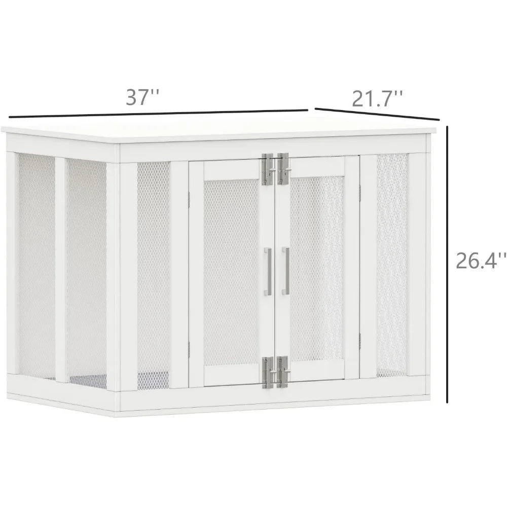 Tower Dog House Furniture with Mats, Double Door, Wooden Kennel Table, End Table Dog House Furniture, Indoor Dog Cage