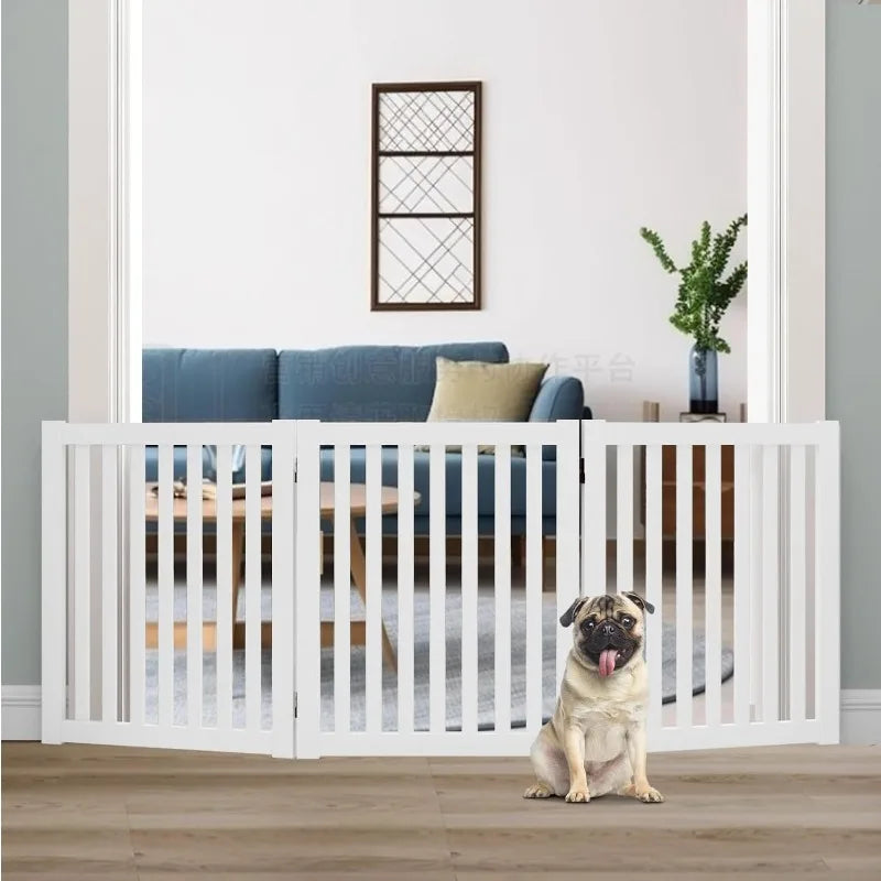 Freestanding Pet Gate, Foldable Indoor Wooden Dog Puppy Gate, 3 Panel Step over Fence,