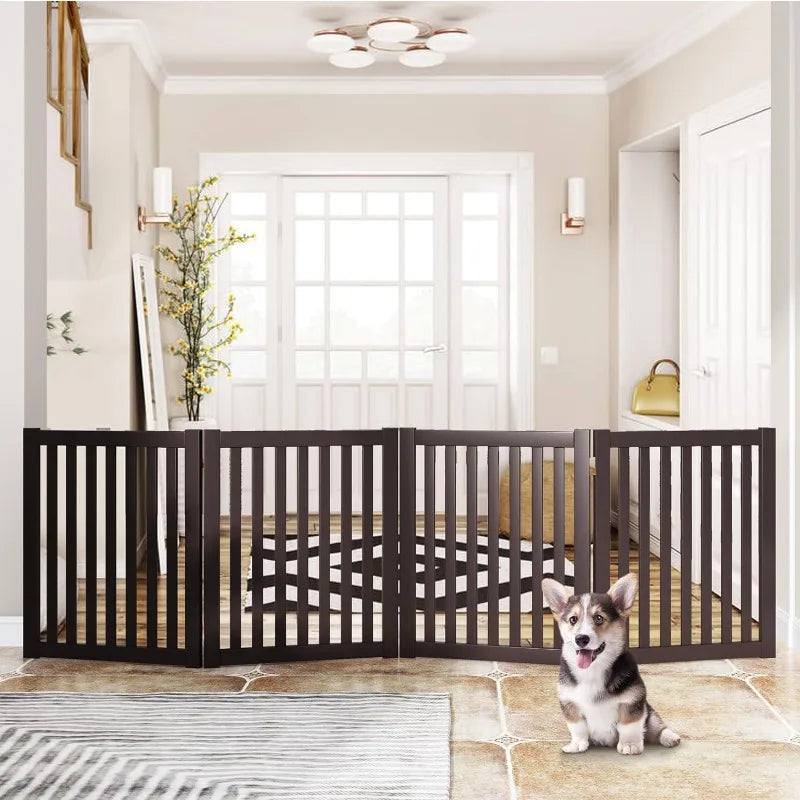 Freestanding Pet Gate, Foldable Indoor Wooden Dog Puppy Gate, 3 Panel Step over Fence,