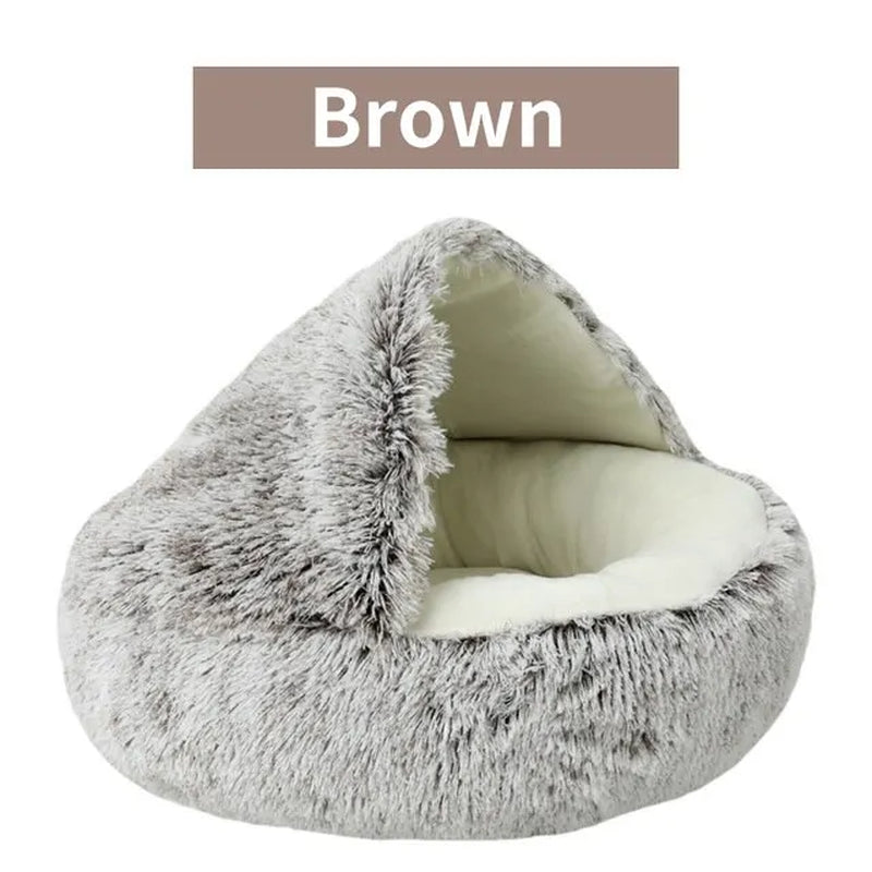 Soft Plush Pet Bed with Cover round Cat Bed Pet Mattress Warm Cat Dog 2 in 1 Sleeping Nest Cave for Small Dogs